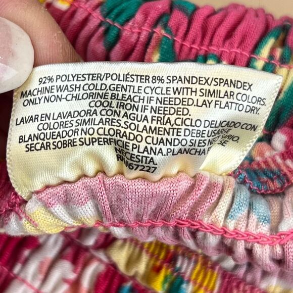 Bobbie Brooks Blouse Large Pink Floral Smocked Off Shoulder Boho Summer Peplum - Picture 9 of 9